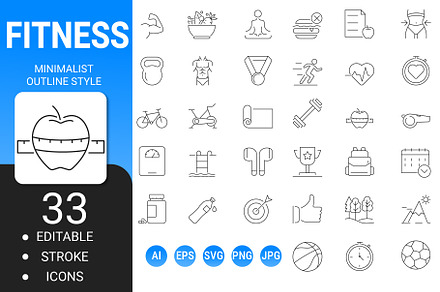Fitness minimalist outline icon set, an Outline Icon by Icons
