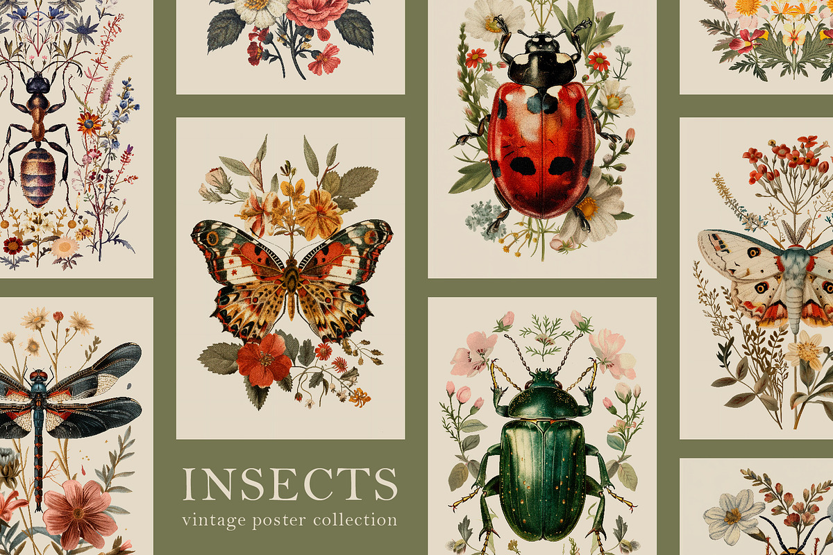 Insects | Vintage posters, a Graphic by katieromanoff_art (Photo 1 of 12)