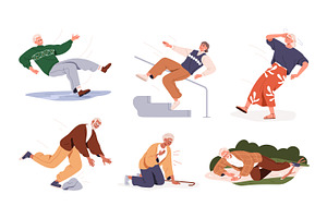 Old people fall down by accident set, a Person Illustration by Good Studio