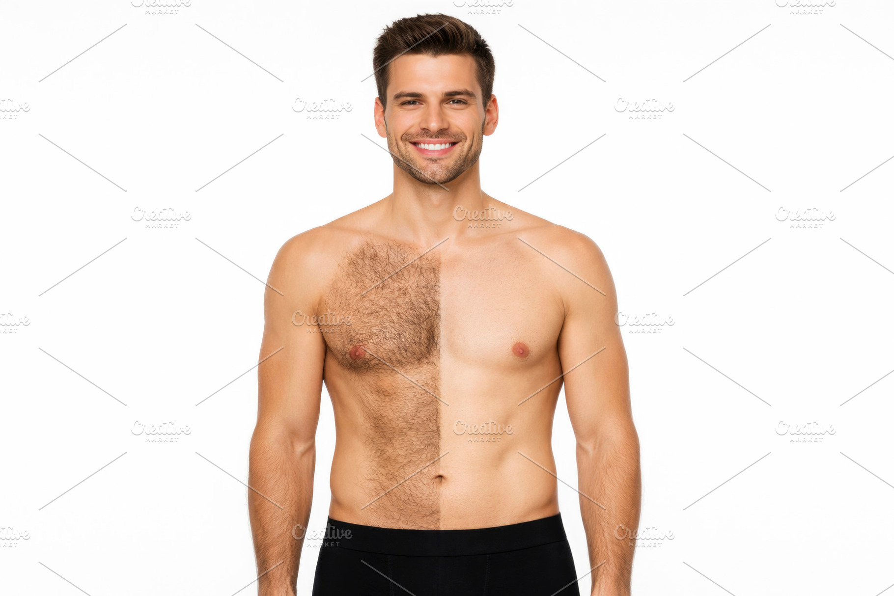 man showing hair removal results, generative AI, a Photo by Nito