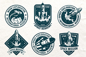 Space Rocket Retro Badge