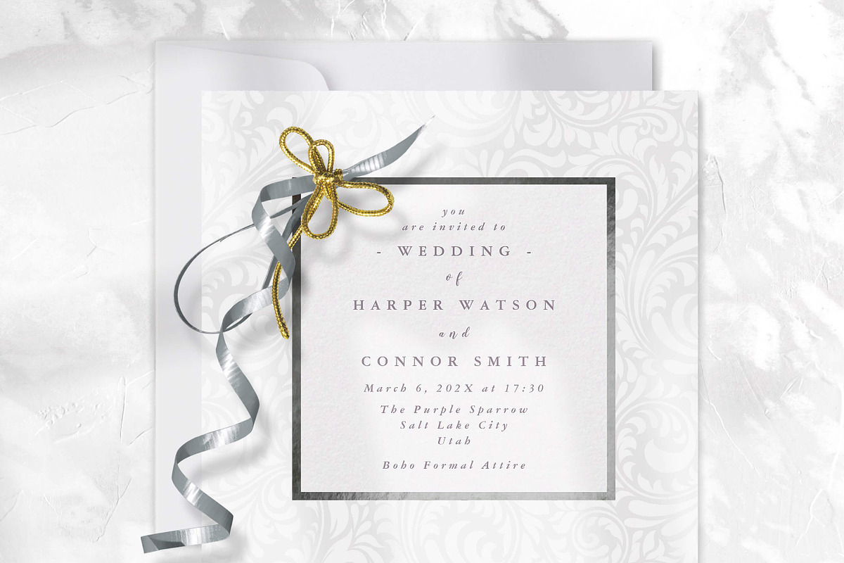 White Damask Stripes Wedding Papers preview 5