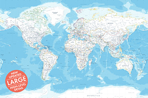 Vector World Map - Large&Detailed, a Decorative Illustration by PorcuPen Works