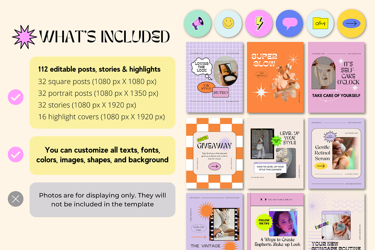 Neon Retro Canva Instagram Puzzle, a Social Media Template by Guavamelo Studio (Photo 5 of 16)