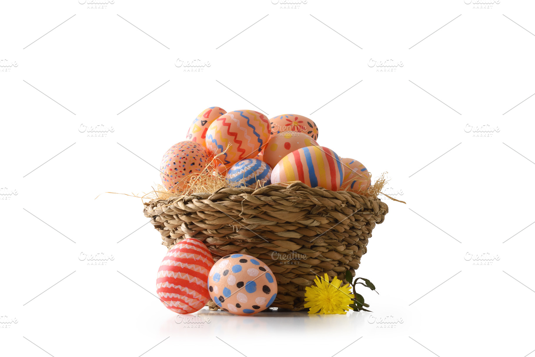 Rustic Basket with Bright Easter Eggs, a Holiday Photo by Davizro's Market