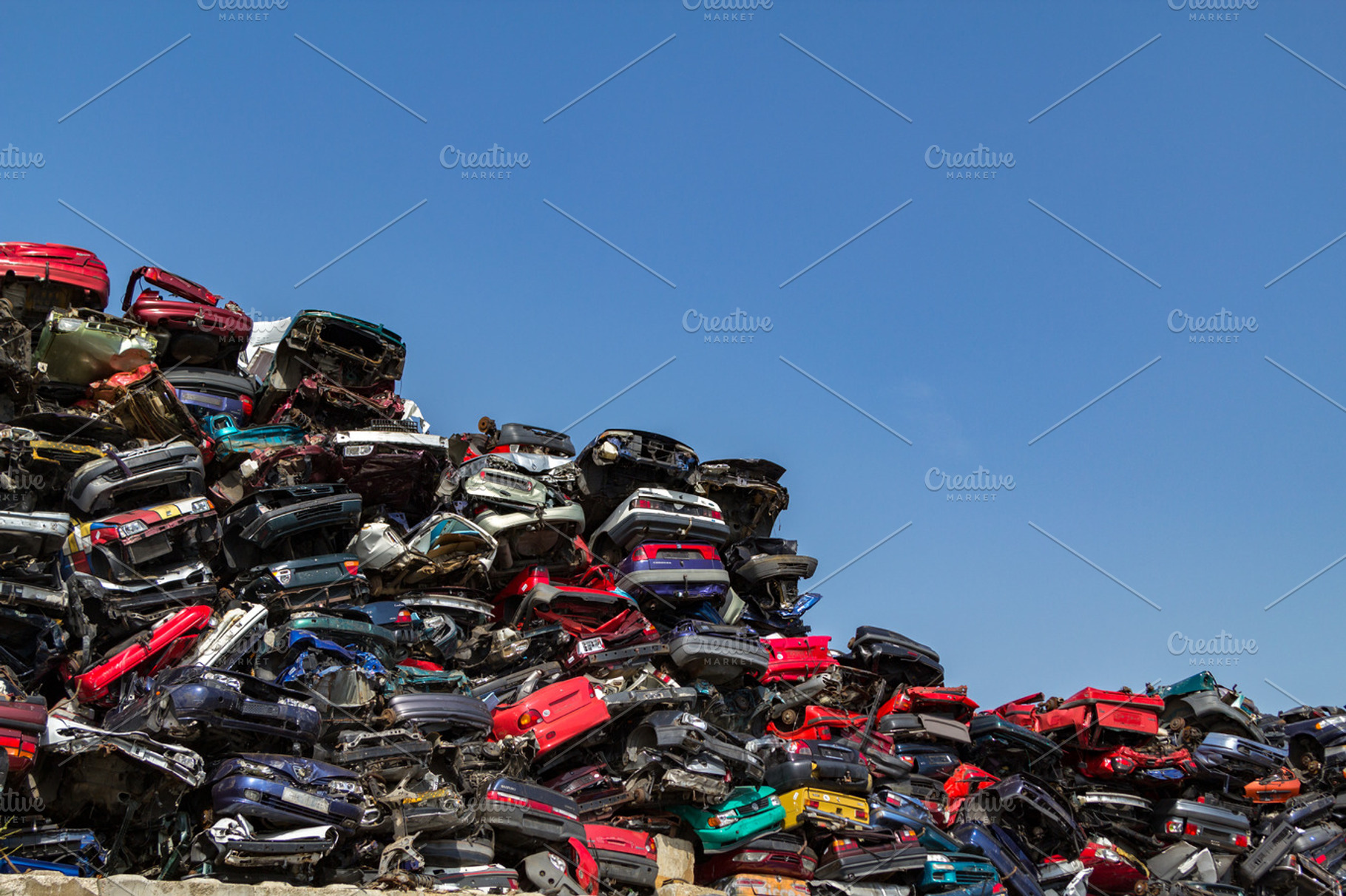 Stacked and crushed cars junkyard stock photo containing amsterdam and car, a Transportation Photo by misign