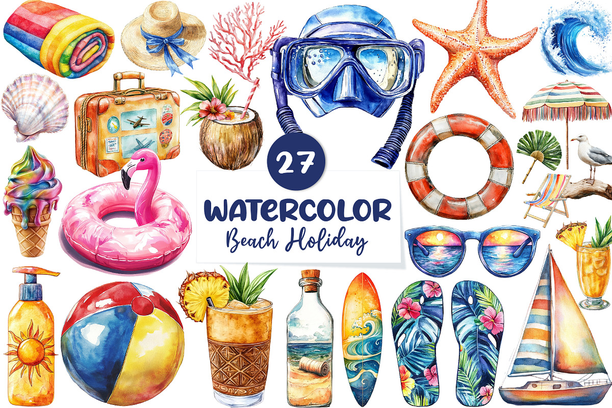 Beach Holiday Sublimation Clipart, an Illustration by CreationArt (Photo 1 of 5)