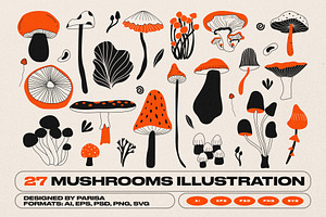 27 Mushrooms Iluustration, an Object Graphic by Parisa-Artstudio