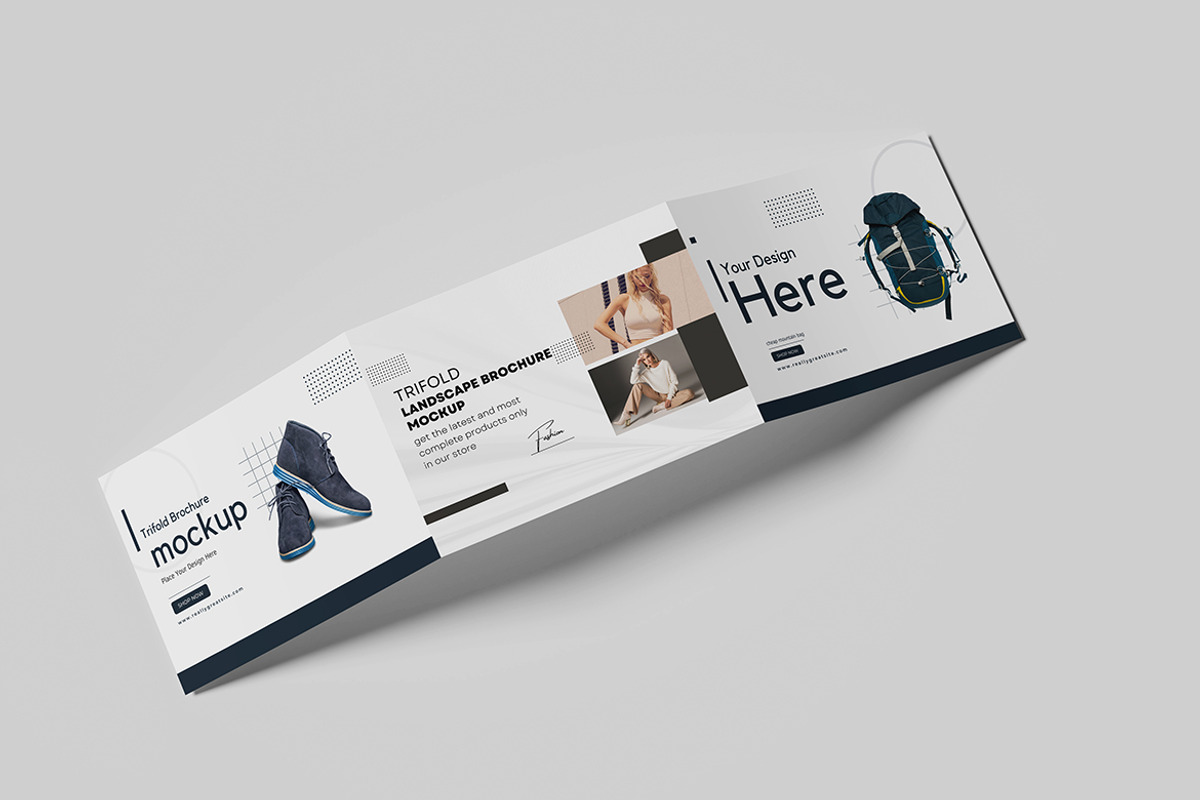 A4 Trifold Landscape Brochure Mockup, a Books & Magazine Mockup by Indah