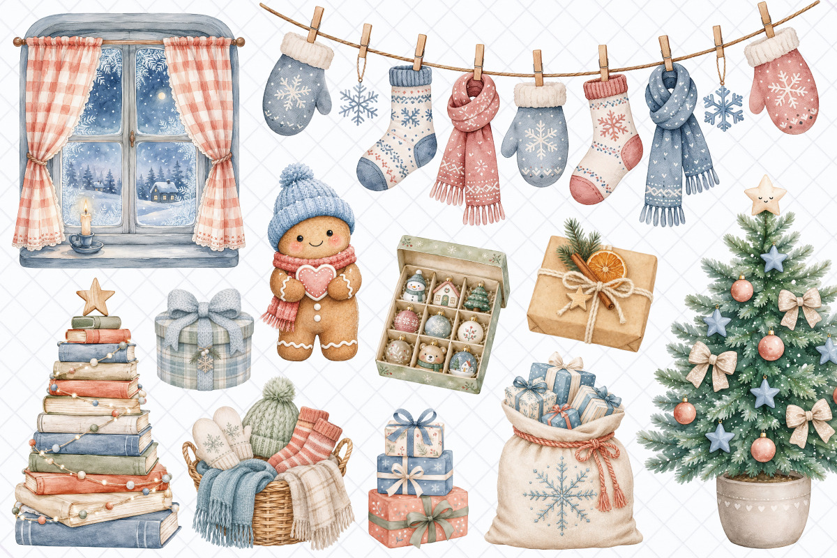 Cozy & Hygge Winter Clipart - 65 PNG, a Seasonal Illustration by Whimsy Brush Studio (Photo 3 of 9)