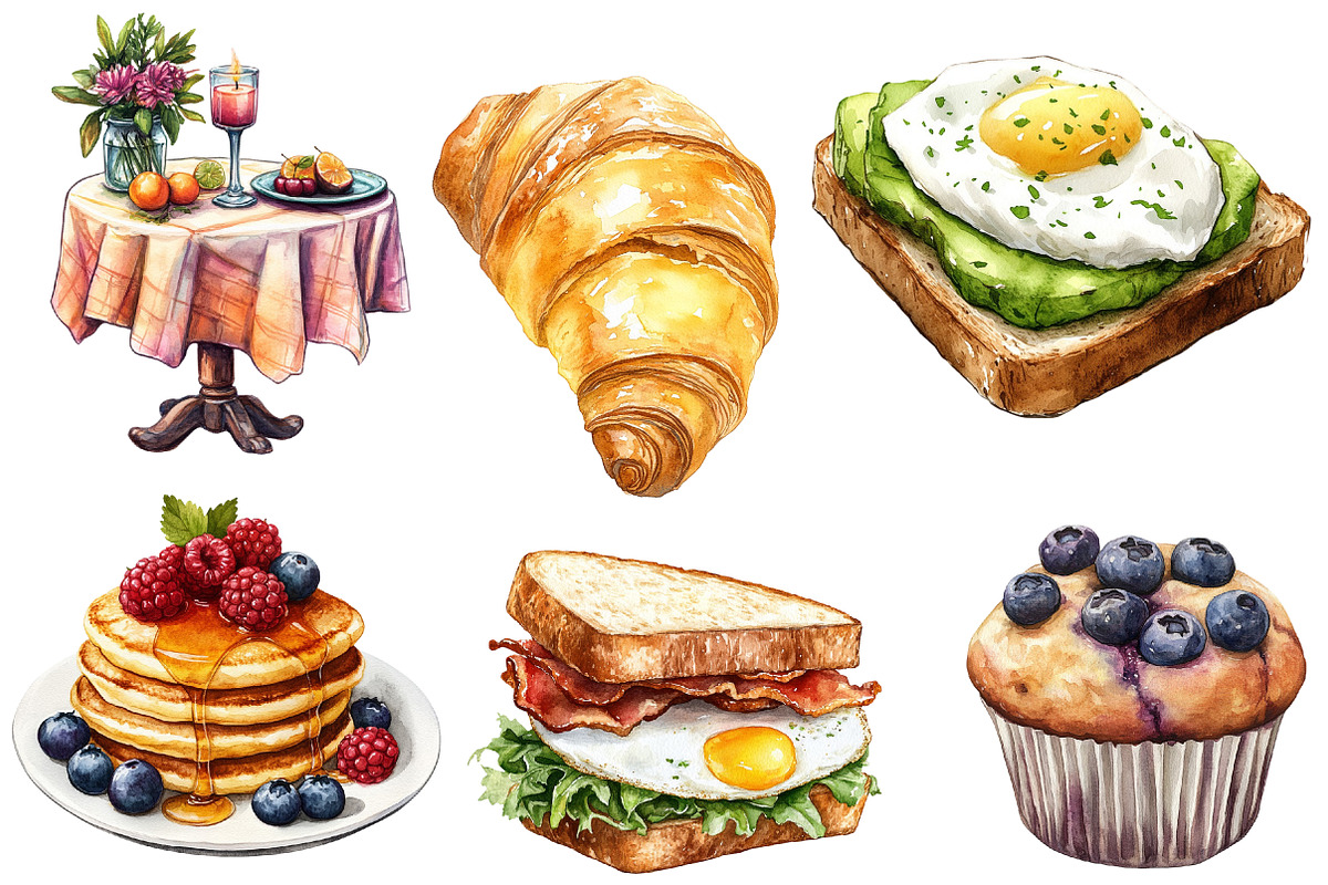 Watercolor Lazy Brunch Day Clipart, an Illustration by Designworld (Photo 5 of 7)