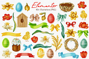 Watercolor Happy Easter Clipart, a Seasonal Illustration by Andre_Eva (Thumbnail 2 of 12)