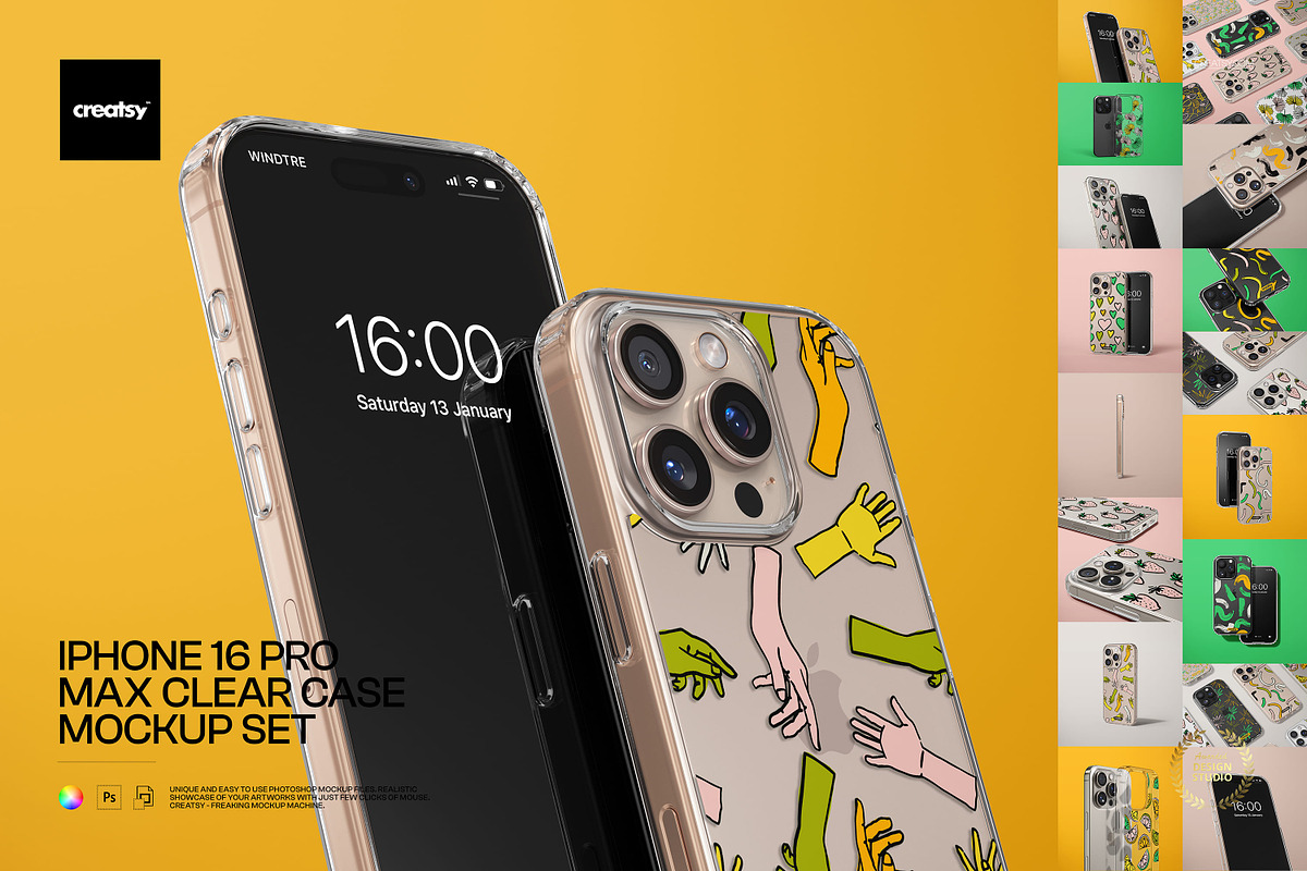 Phone 16 Pro Max Clear Case Mockup, an iPhone Mockup by creatsy5 (Photo 1 of 18)