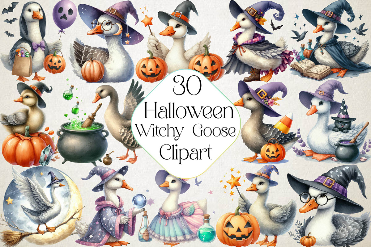 Halloween Witchy Goose Clipart, an Illustration by DreamPrint404 (Photo 1 of 6)