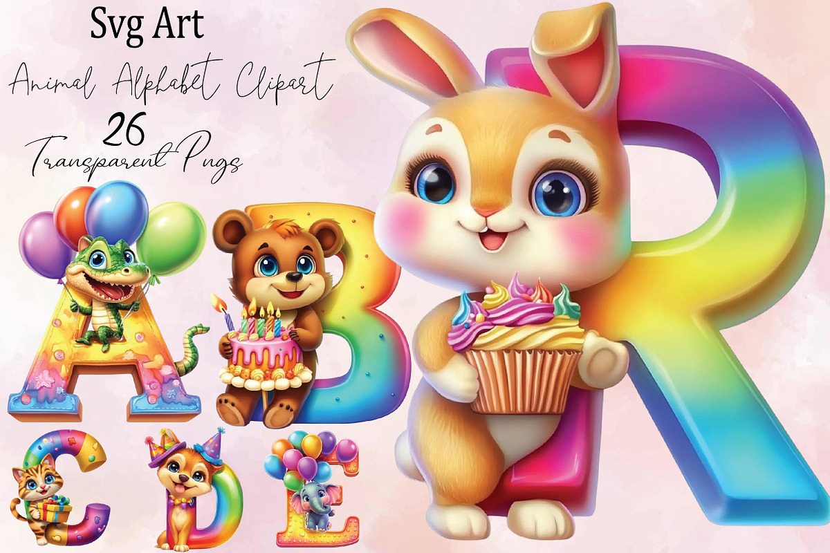Cute Animal Alphabet Clipart Bundle, an Illustration by SVGArt (Photo 1 of 9)