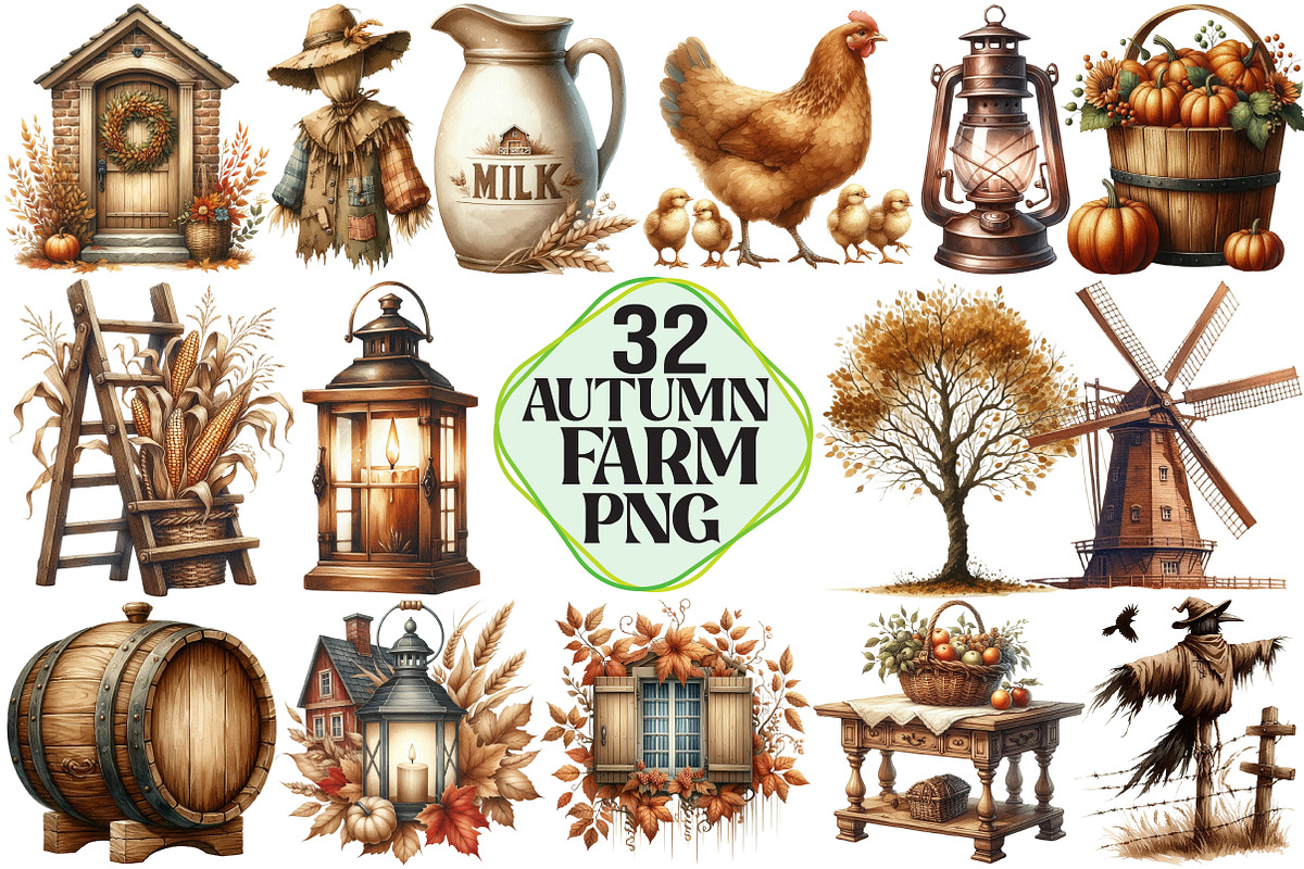 Sepia Autumn Farm Clipart, an Illustration by Pixels.Craft (Photo 1 of 7)