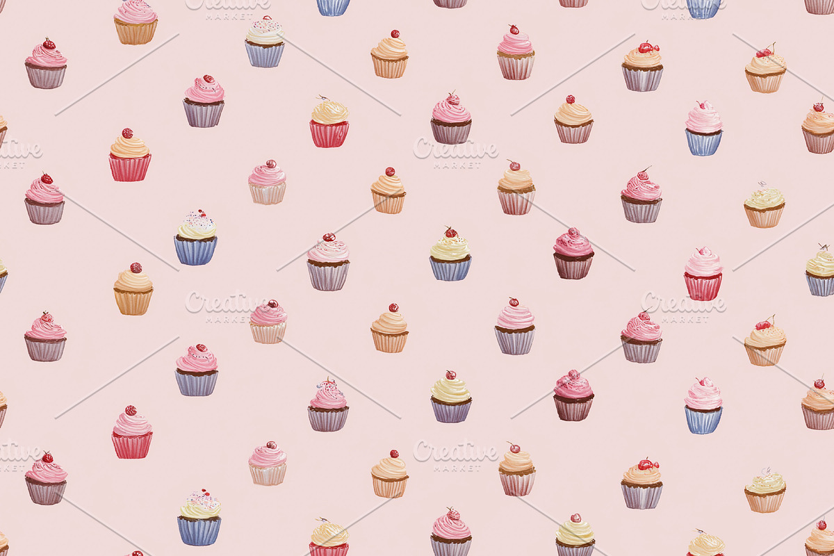 Seamless pattern sweet cupcakes creating a seamless pattern on a, a Pattern Graphic by Studio ANNA