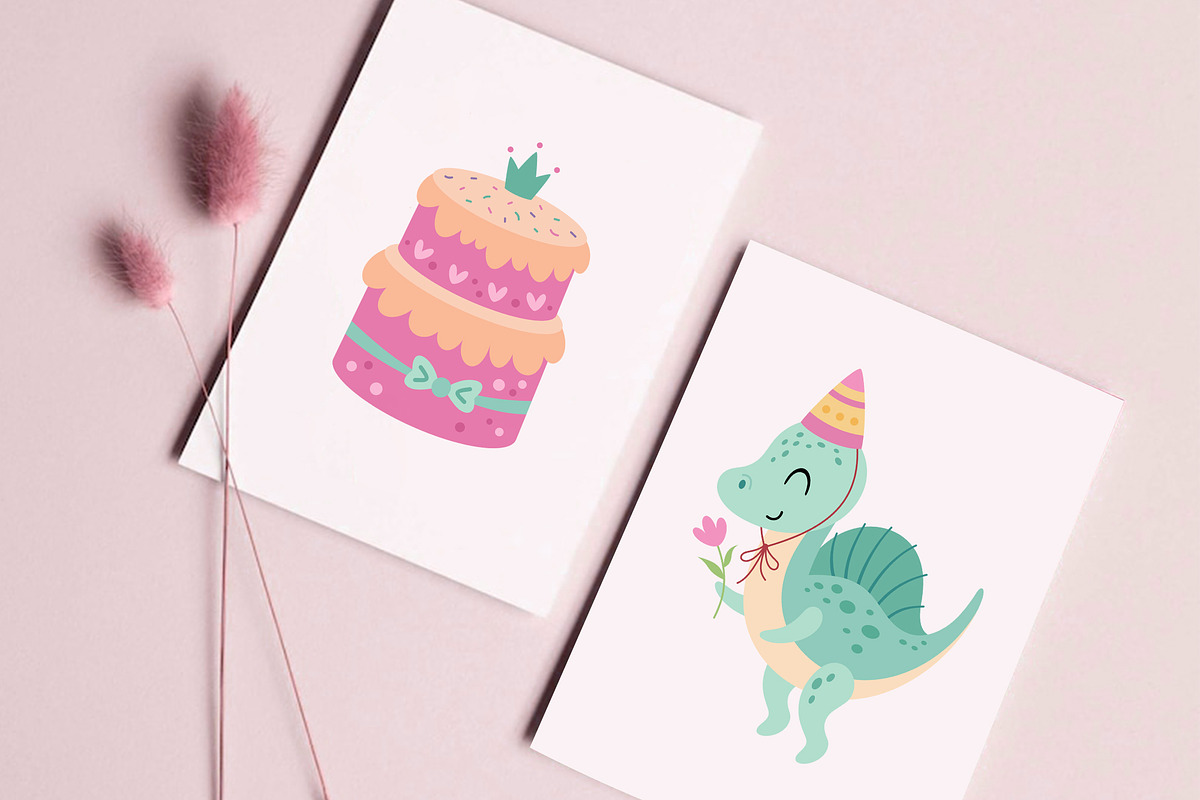 Dinosaur Birthday Girl Clipart, an Animal Illustration by JulzaArt (Photo 5 of 6)