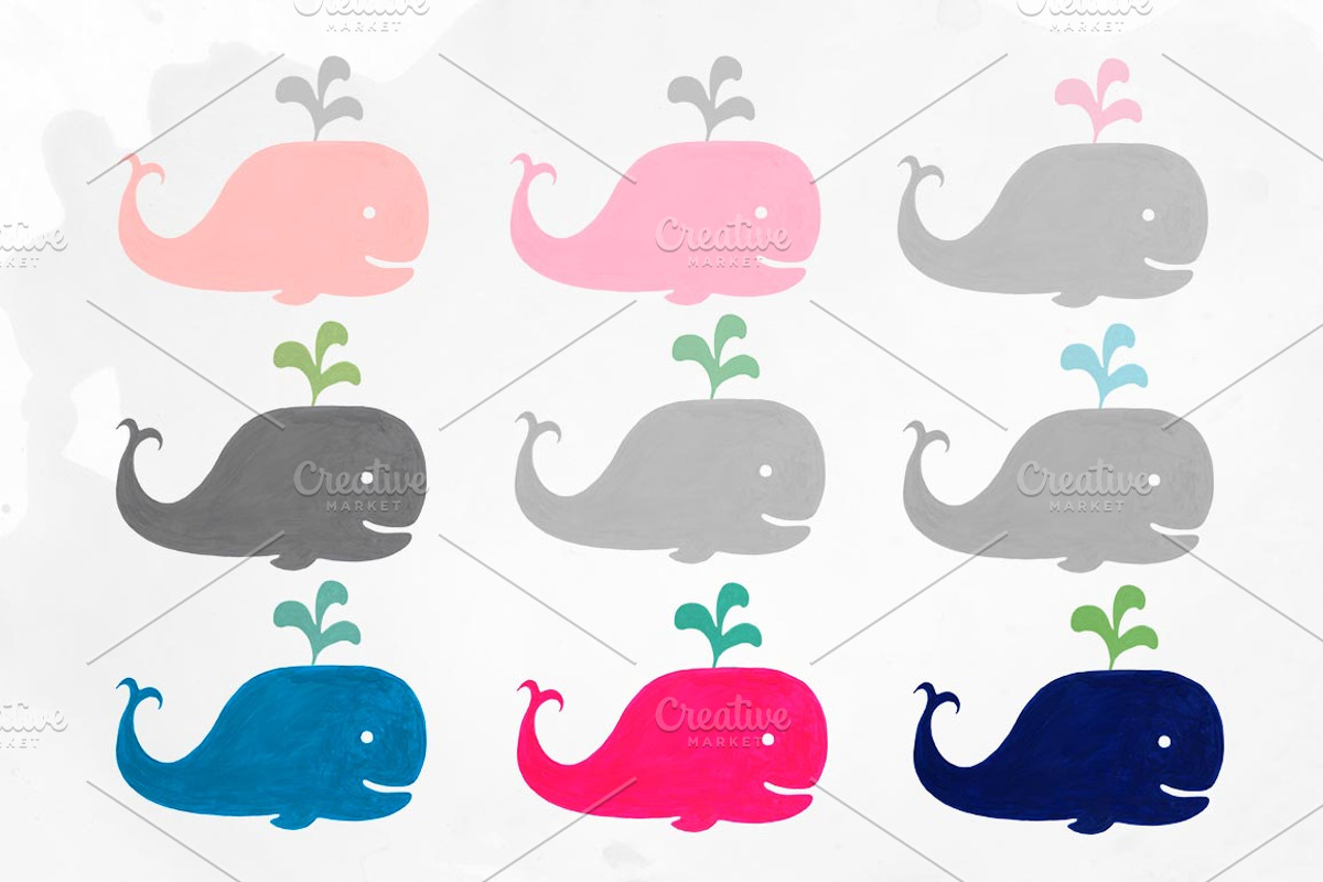 Baby whales watercolor clipart, a Decorative Illustration by DigitalCloud (Photo 1 of 2)
