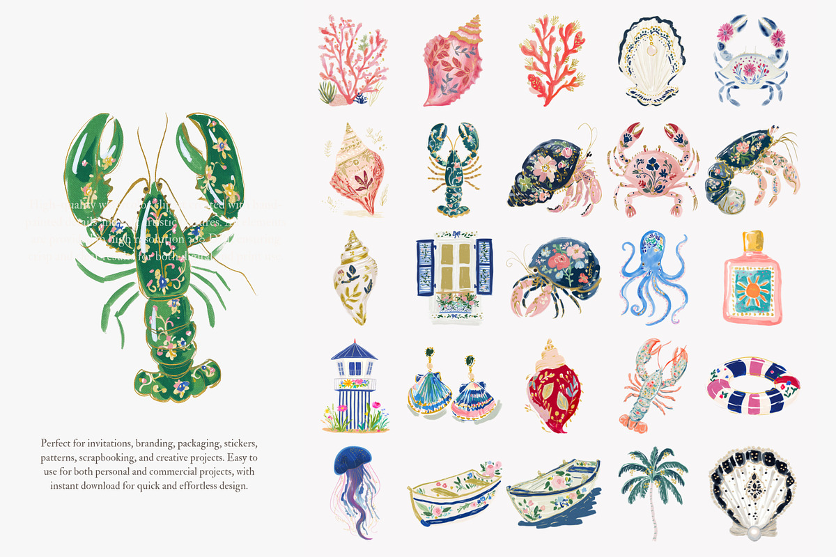 Preppy coastal clipart png set, a Decorative Illustration by Patishop Art (Photo 4 of 12)