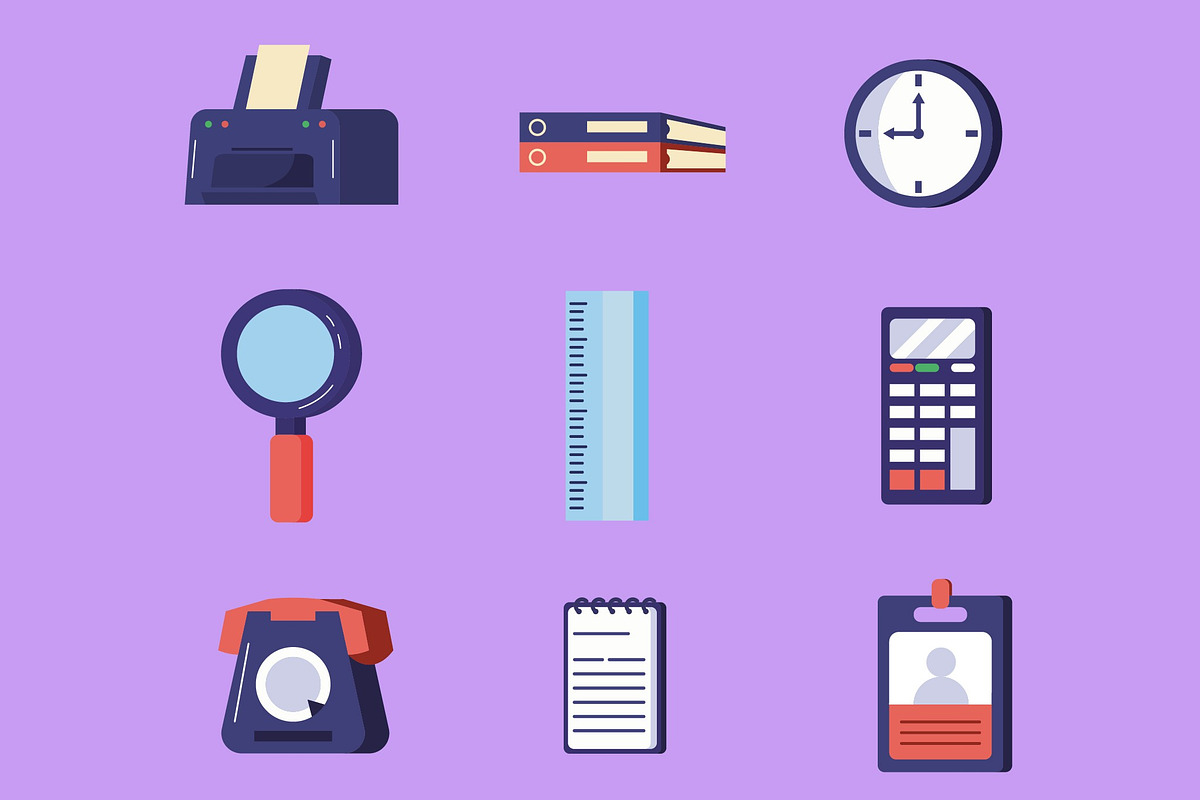 Office Supplies Illustration Set, an Object Illustration by studiogstock (Photo 3 of 3)