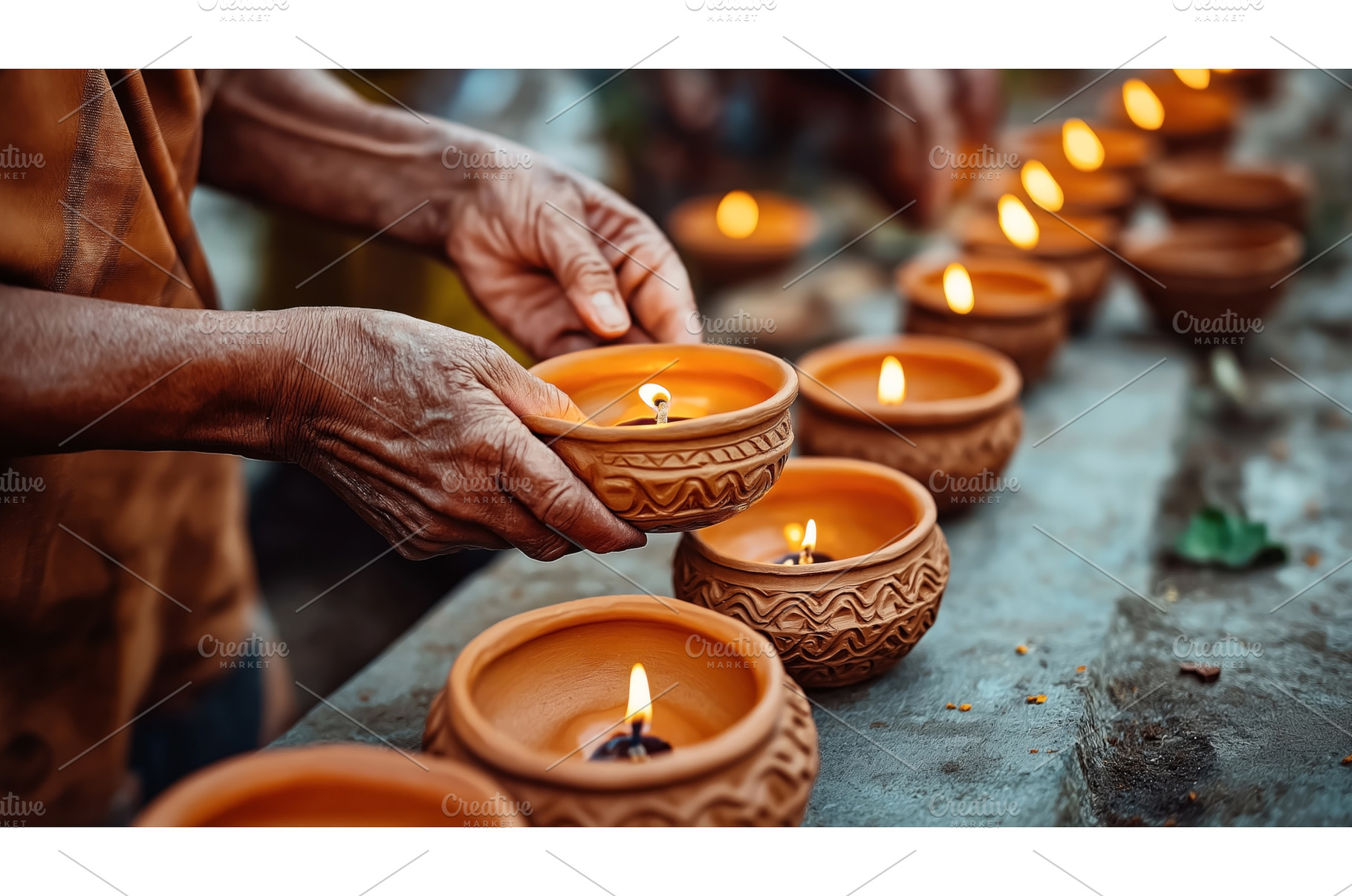 Hands holding a lit ceramic candle, an Abstract Photo by Sergey Kotenev