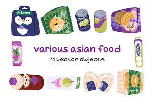 Asian food products, snacks set, a Food Illustration by Good Studio