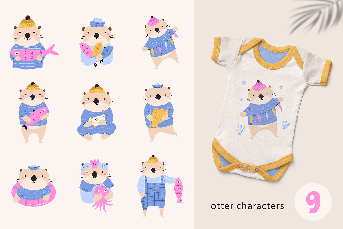Cute Otter Clipart & Patterns, an Animal Illustration by danceyourlife (Photo 3 of 7)