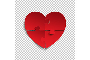 Jigsaw puzzle pieces in form of red heart.