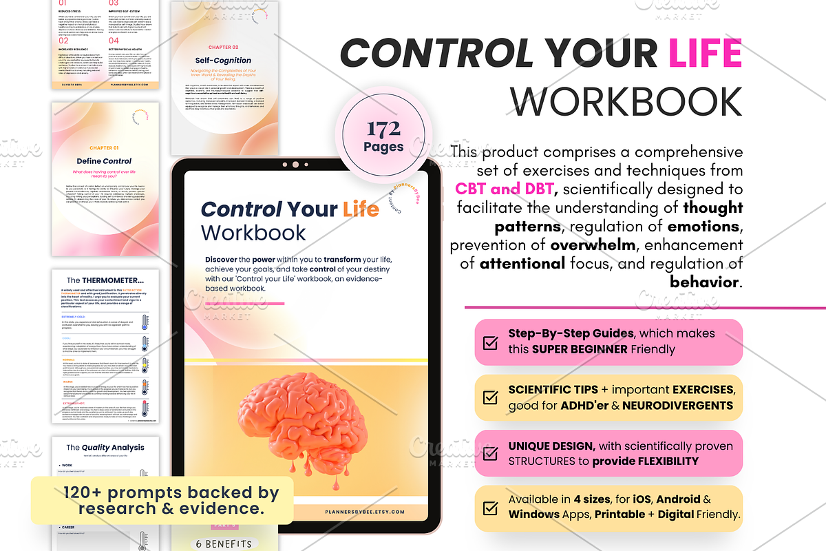 Self-Care & Anxiety Stress Control, a Print Template by PlannersByBee (Photo 1 of 3)