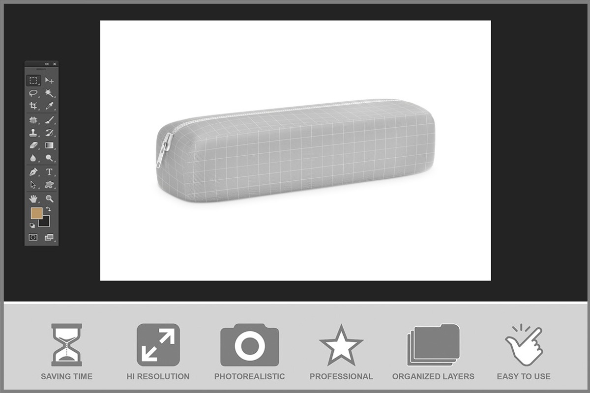 Pencil Pouch Side Angle Mockup, a Pens & Pencil Mockup by Bruno's Shop (Photo 2 of 3)