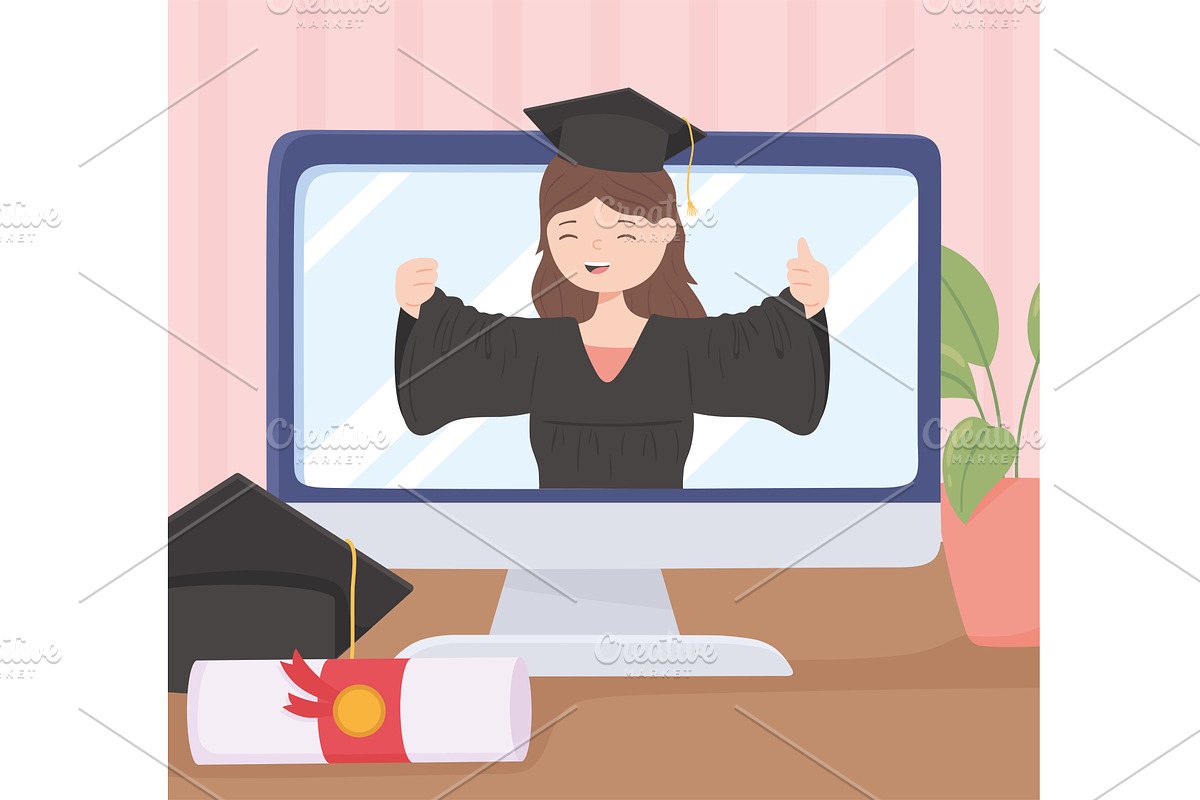 student virtual graduation, an Education Illustration by studiogstock