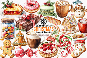 Watercolor Christmas Sweet Treats, an Illustration by Canvas Craft