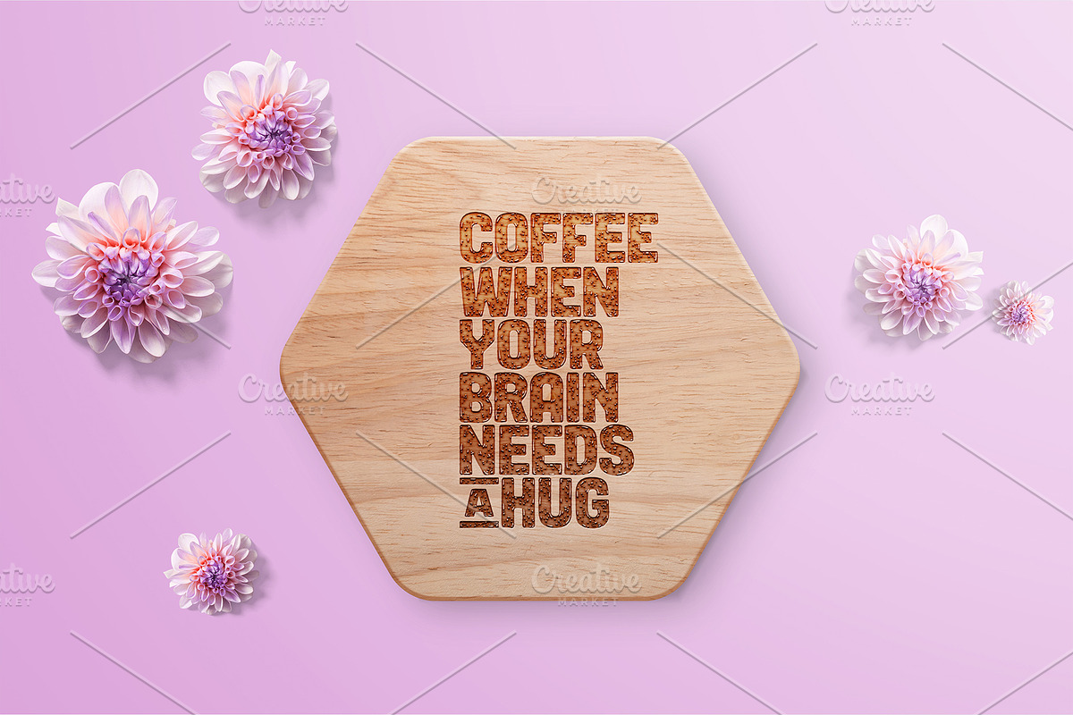 Engraved Hexagonal Wooden Coasters, a Product Mockup by Moonlight Creative (Photo 2 of 8)