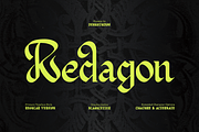 Redagon | Blackletter Typeface, a Blackletter Font by Denustudios (Thumbnail 1 of 12)