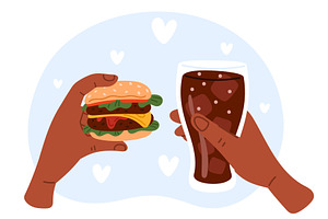 Hand with large appetizing hamburger, a Food Illustration by Vectorbuum
