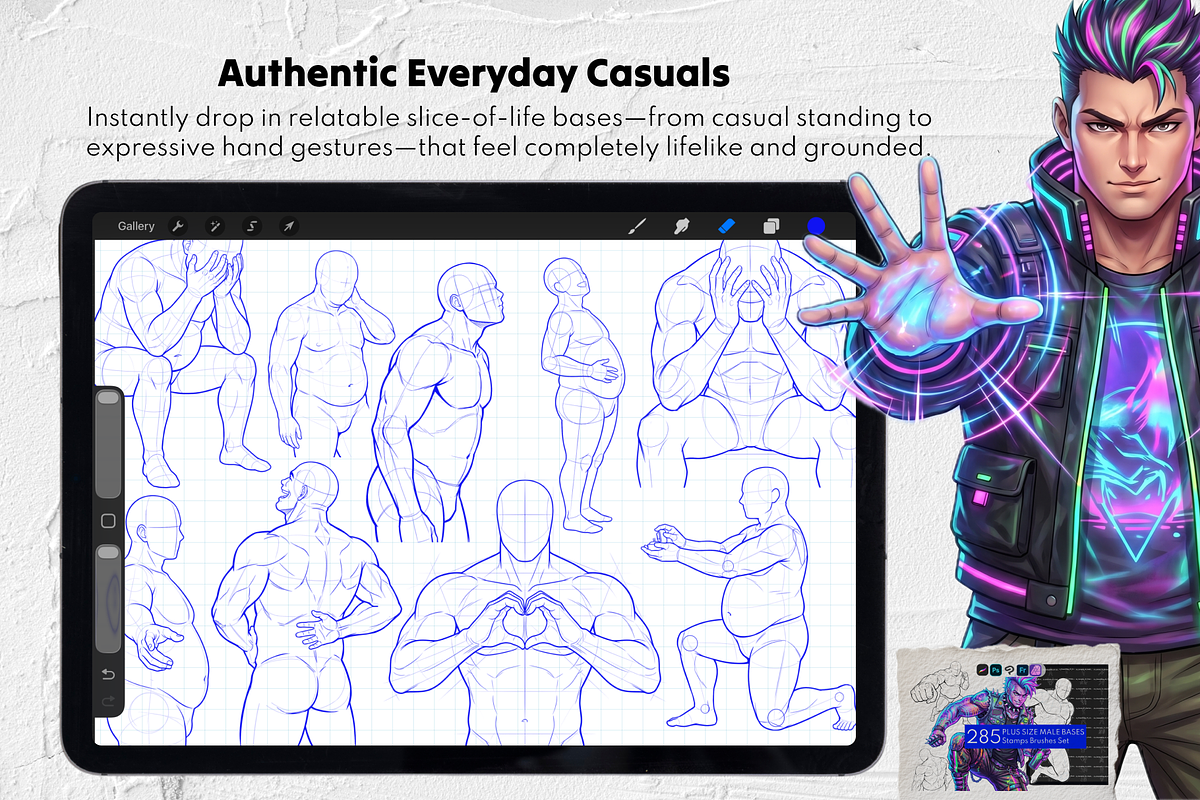 Male Character Procreate Stamps, a Brush Add-On by Selentaori Studio (Photo 4 of 17)