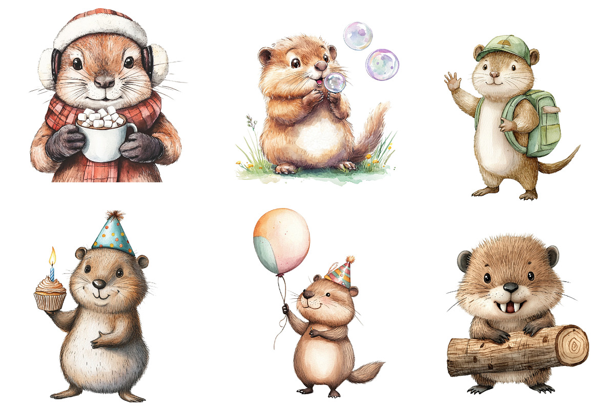 Cute Beaver Clip Art, Woodland Anima, an Illustration by CreationArt (Photo 4 of 5)