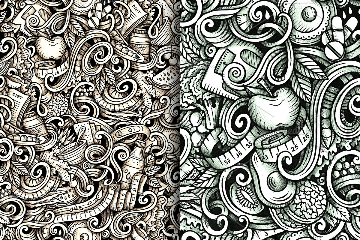 Diet Food Graphic Doodle Patterns, a Pattern Graphic by BALABOLKA (Photo 4 of 6)
