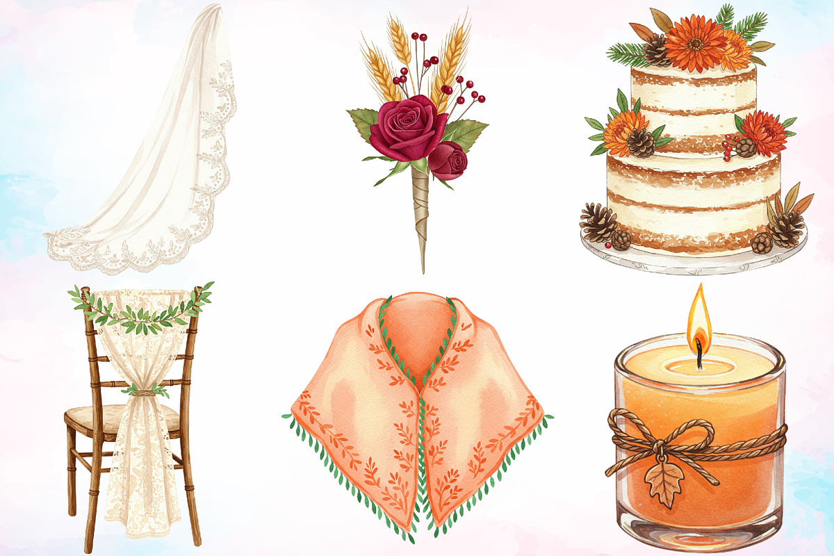 Watercolor Autumn Wedding Clipart, a Seasonal Illustration by Canvas Craft (Photo 4 of 8)