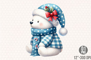 Christmas Polar Bear Blue Gingham, an Illustration by Designking (Thumbnail 1 of 4)