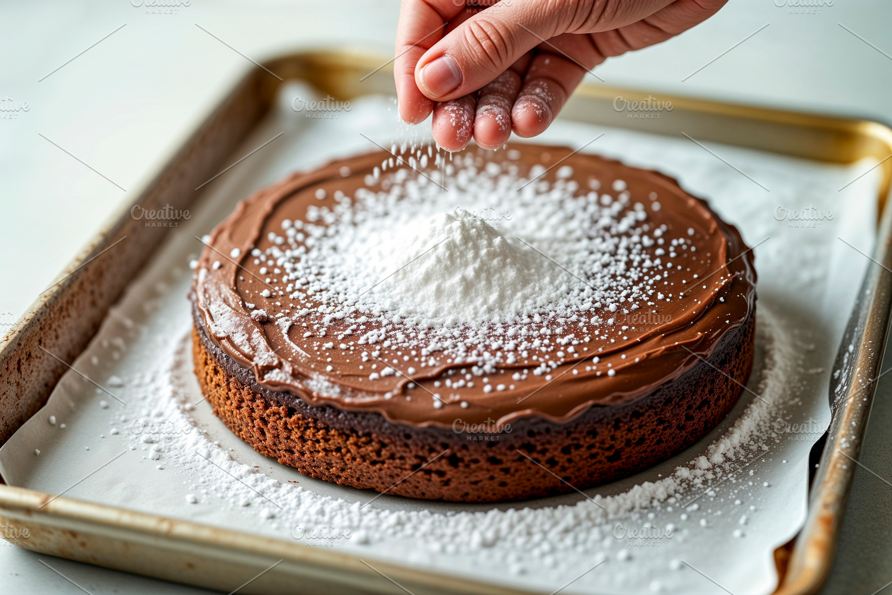Baker's hand sprinkling sugar, a Photo by rarrarorro