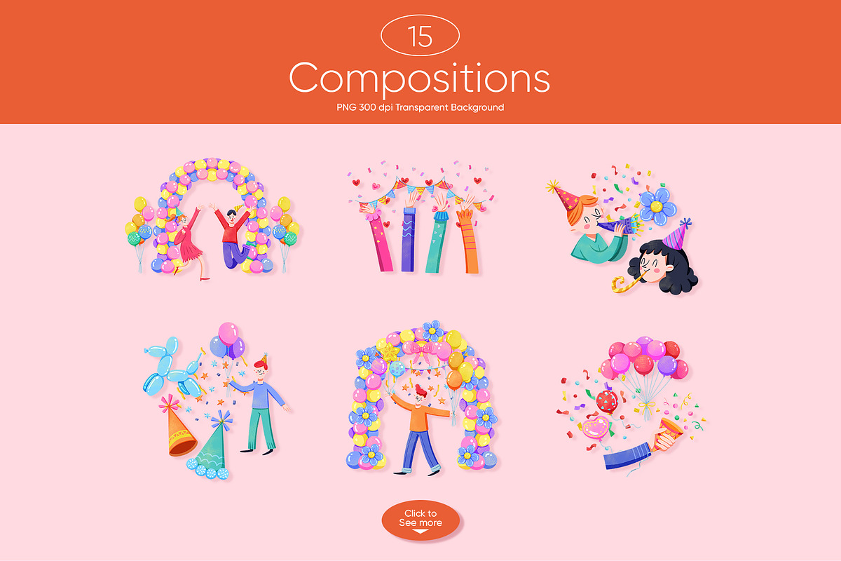 Balloon & Confetti Fun Watercolor, a Seasonal Illustration by CreativeValuation (Photo 3 of 11)