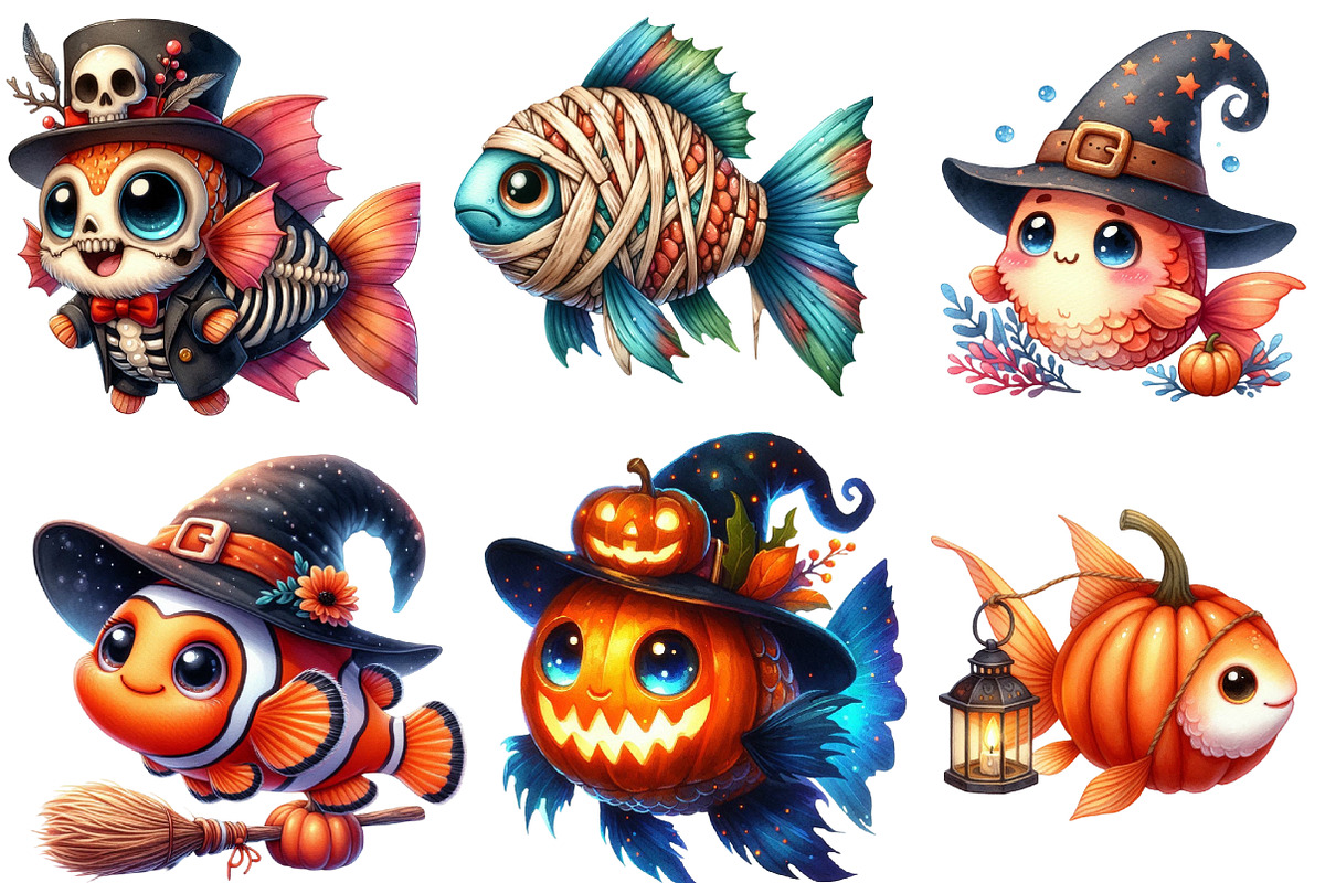 Cute Halloween Fish Clipart, an Illustration by DreamArtGraphic (Photo 5 of 5)