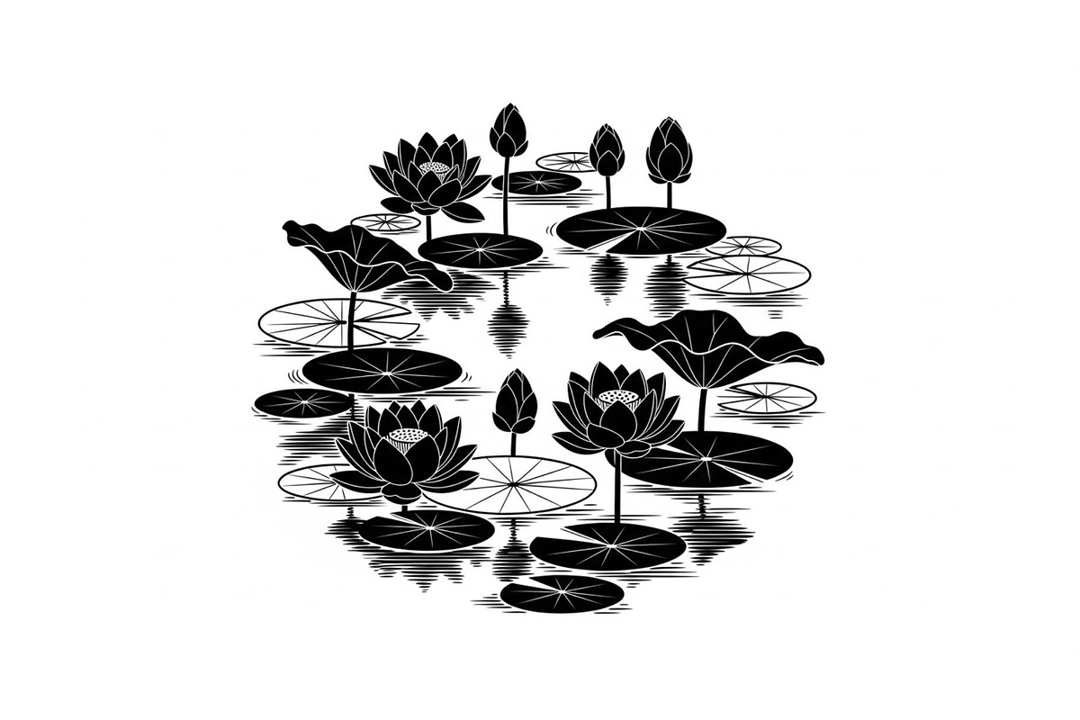Lotus Pond Silhouette SVG Bundle, an Illustration by yasushie (Photo 8 of 31)