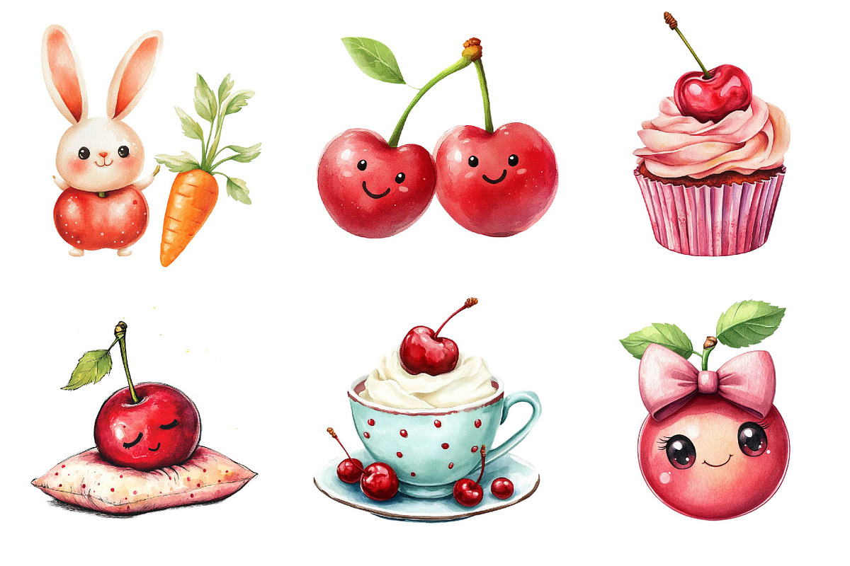 Clipart Cherry Cute Clipart PNG, an Illustration by CreationArt (Photo 5 of 5)