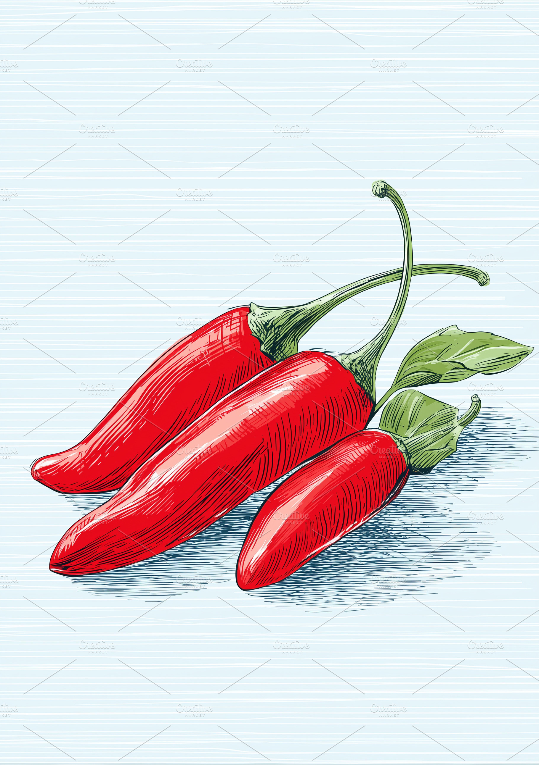 Vintage hand-drawn red chili peppers, a Food & Drink Photo by MistyDay