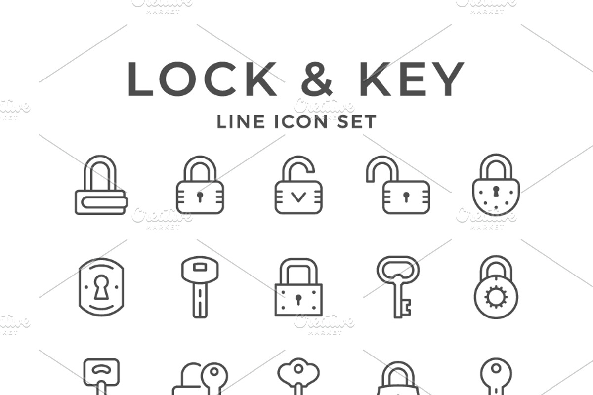 Set line icons of lock and key, an Outline Icon by motorama (Photo 1 of 2)