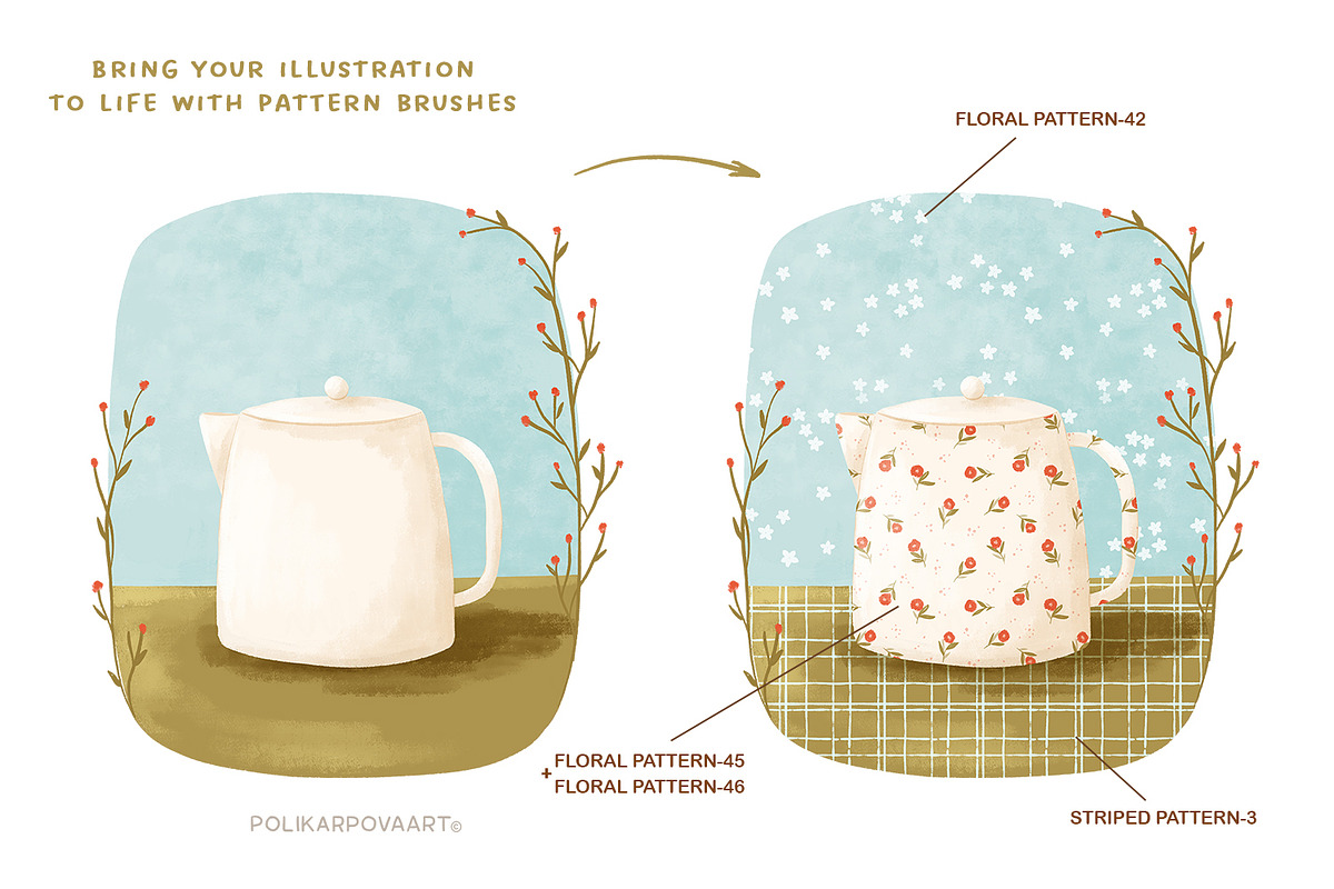 Double brush patterns for Procreate, a Brush Add-On by polikarpovaart (Photo 3 of 9)