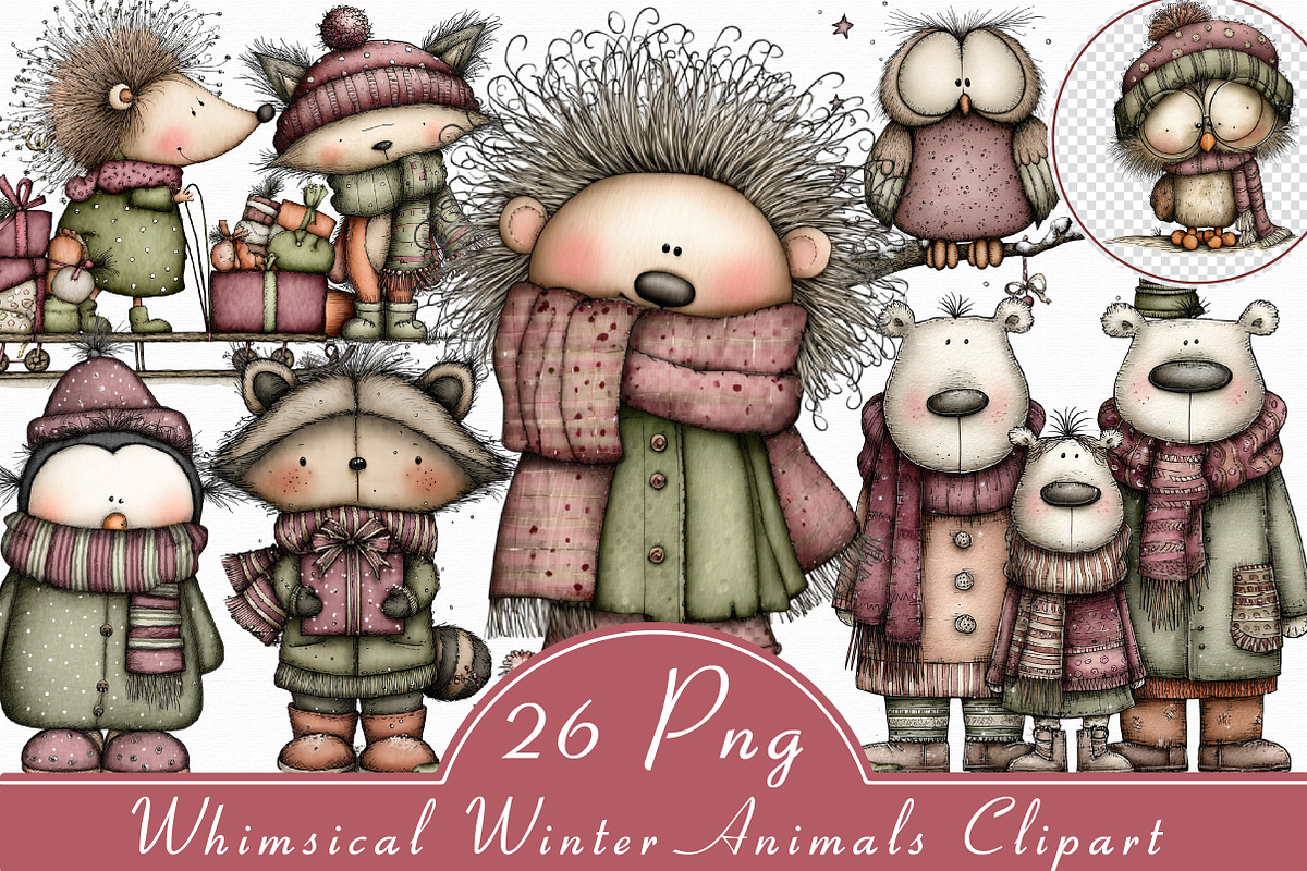 Whimsical Winter Animals Clipart, an Illustration by Libby Wishes (Photo 1 of 7)